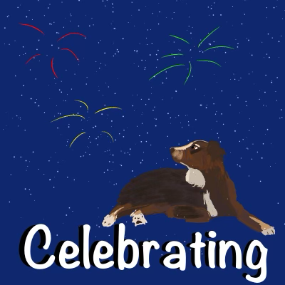 Dexter celebrating with fireworks