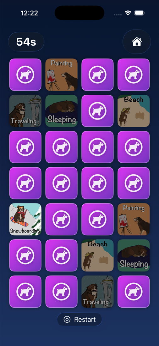 Card Dog gameplay on iPhone — a board of cards to match